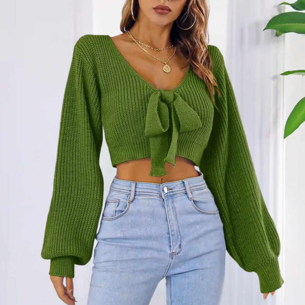 Pull Court à Nœud en Maille | Tendance Féminine | Détails Élégants