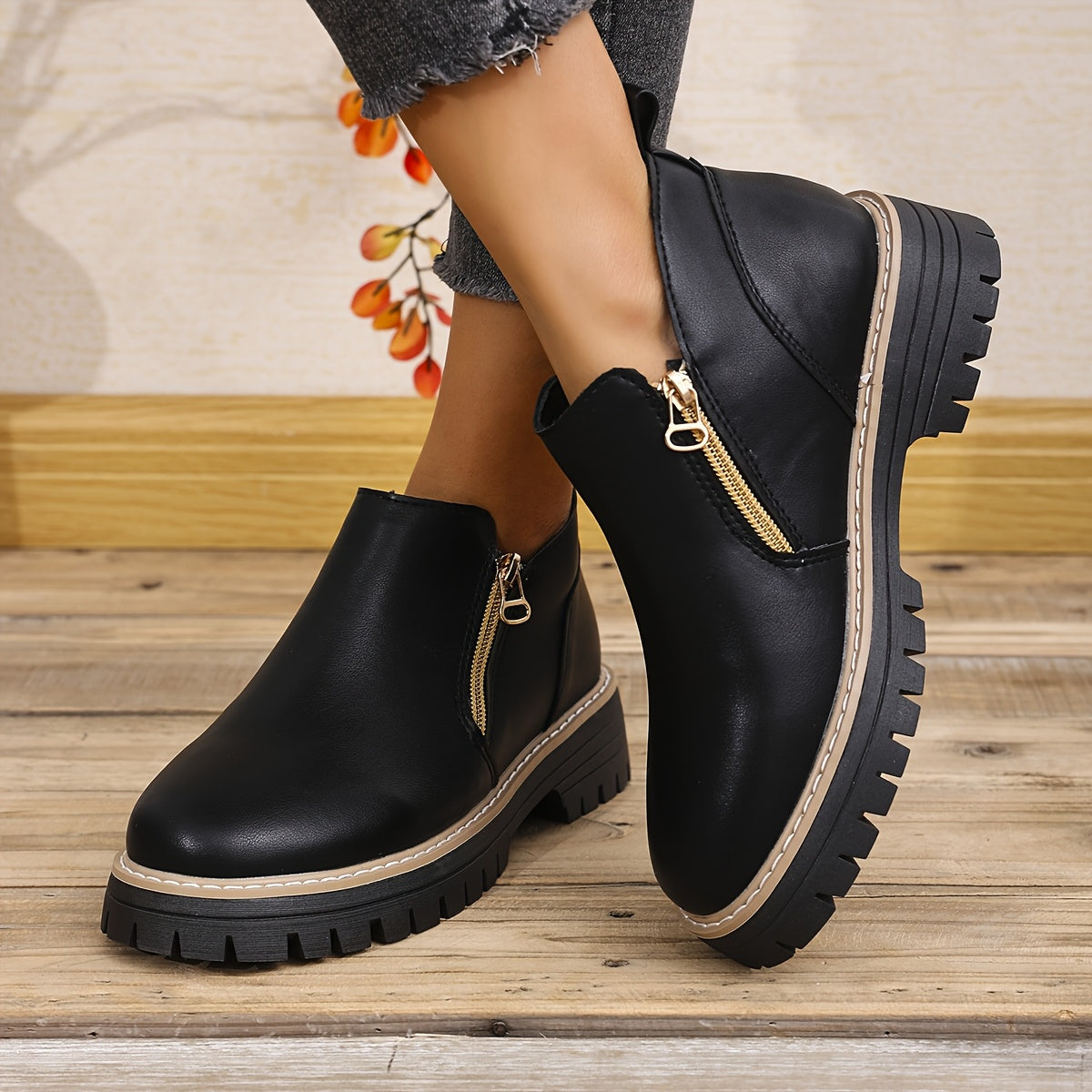Bottines à Semelle Crantée | Fermeture Éclair | Confort & Style