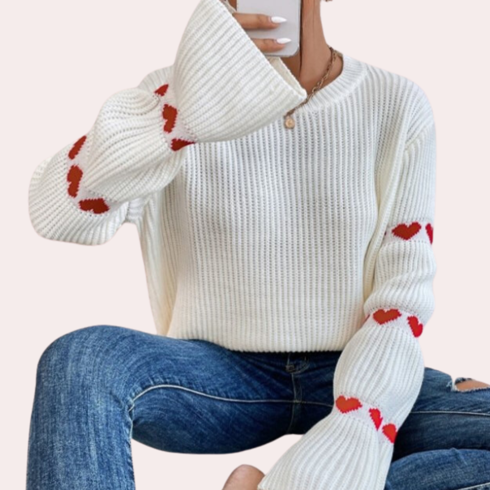 Pull en Maille à Cœurs Brodés | Charme Douillet | Détails Romantiques