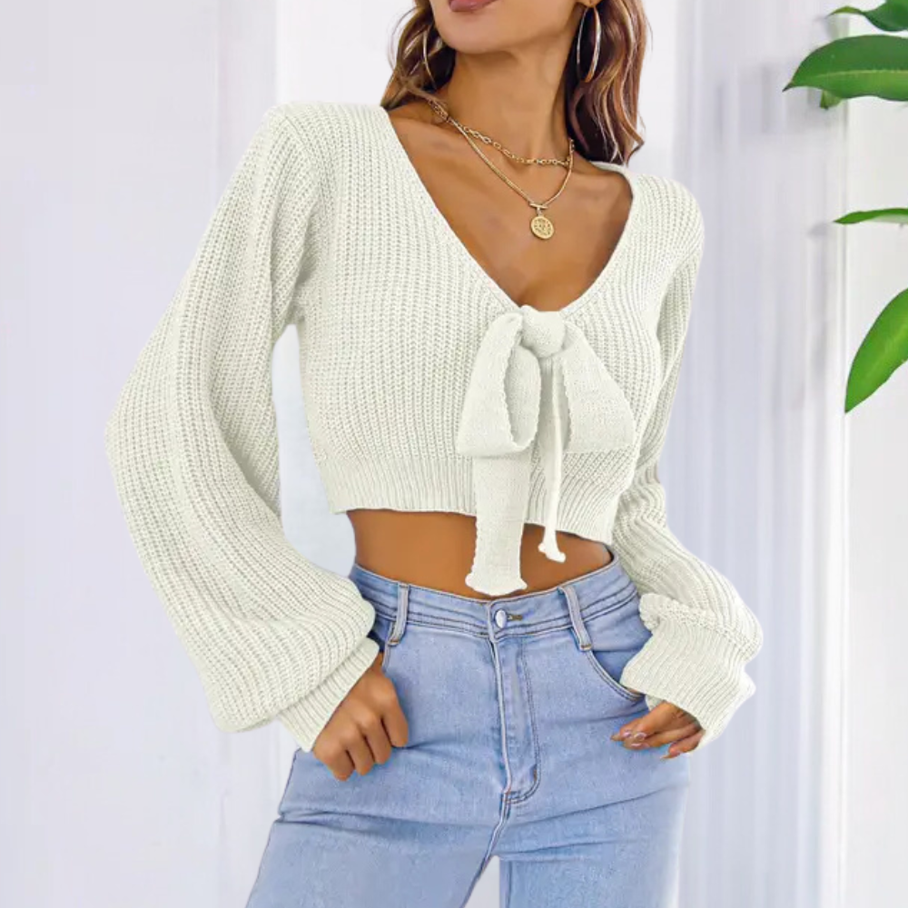 Pull Court à Nœud en Maille | Tendance Féminine | Détails Élégants