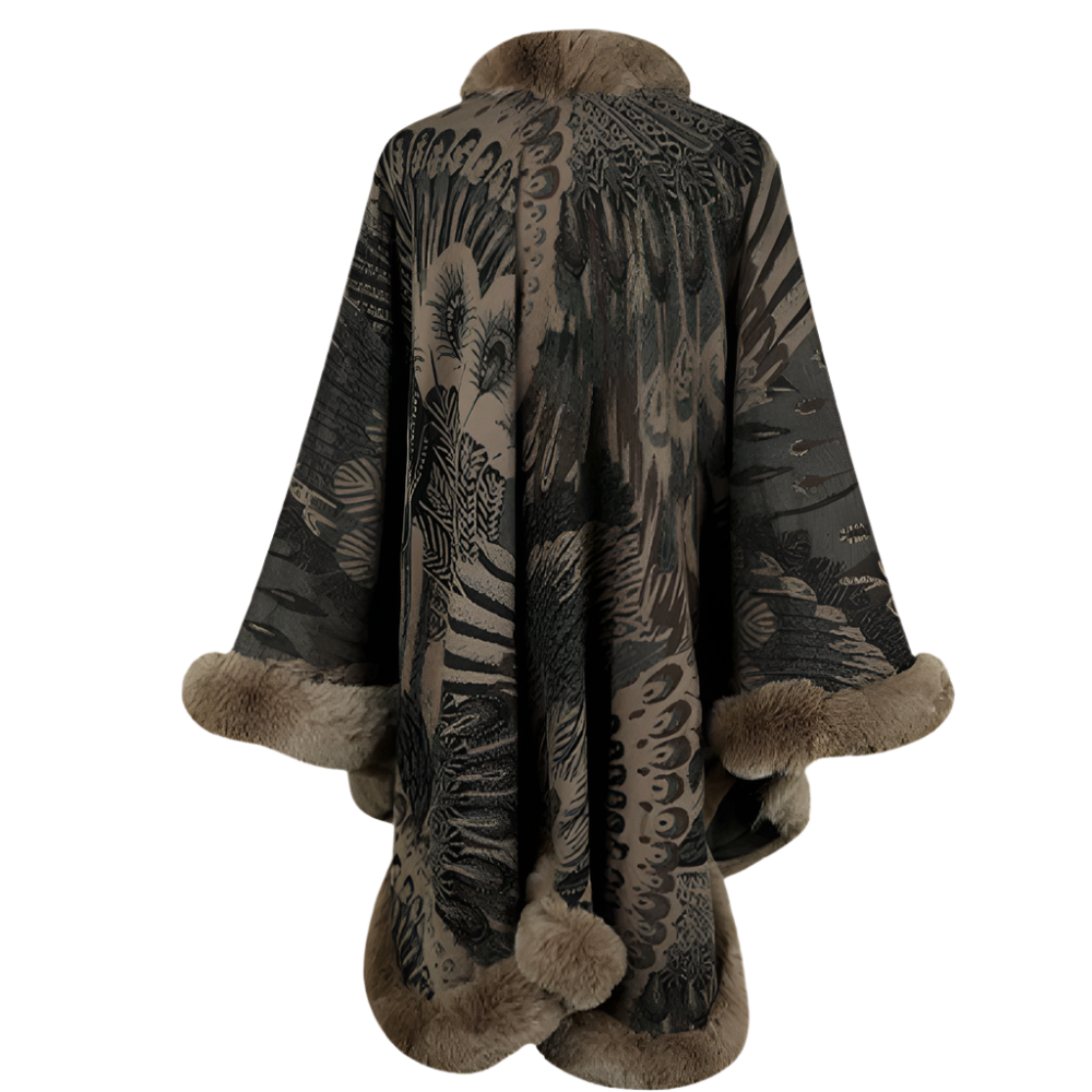 Cape Longue Motif Plumes | Luxueuse | Chaude et Théâtrale