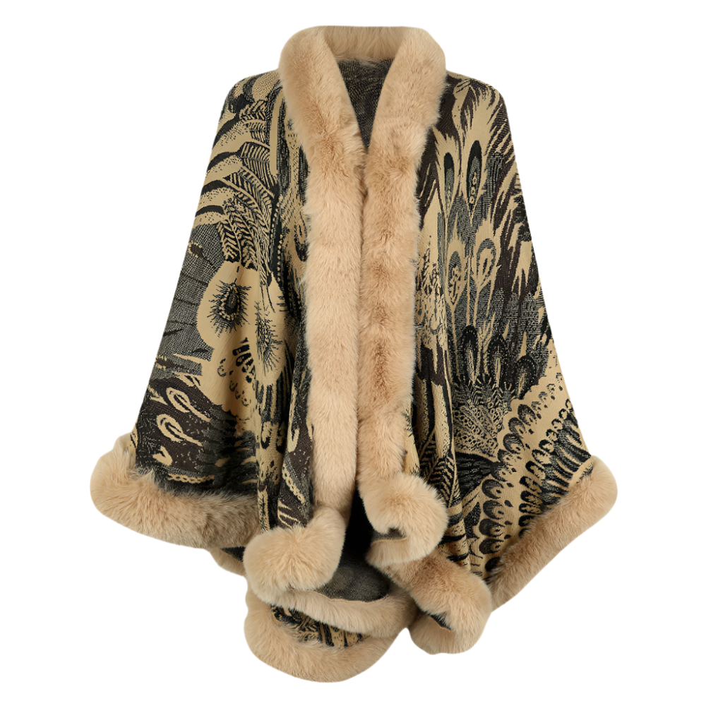 Cape Longue Motif Plumes | Luxueuse | Chaude et Théâtrale