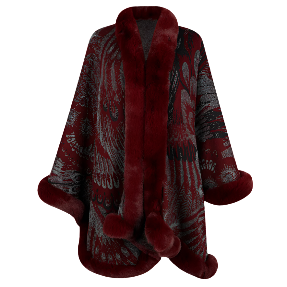 Cape Longue Motif Plumes | Luxueuse | Chaude et Théâtrale