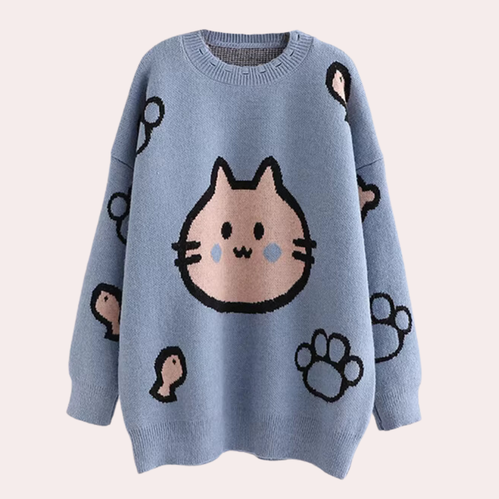 Pull Oversize Chat Graphique | Tricot Doux | Look Ludique et Confortable