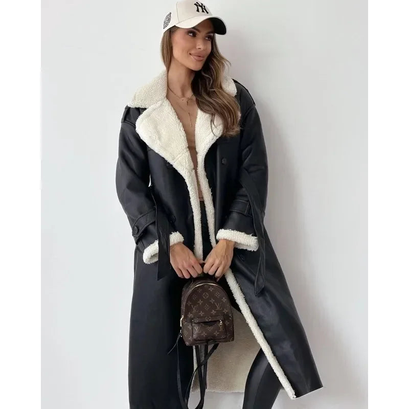 Manteau Long en Similicuir | Élégance & Chaleur | Hiver Chic