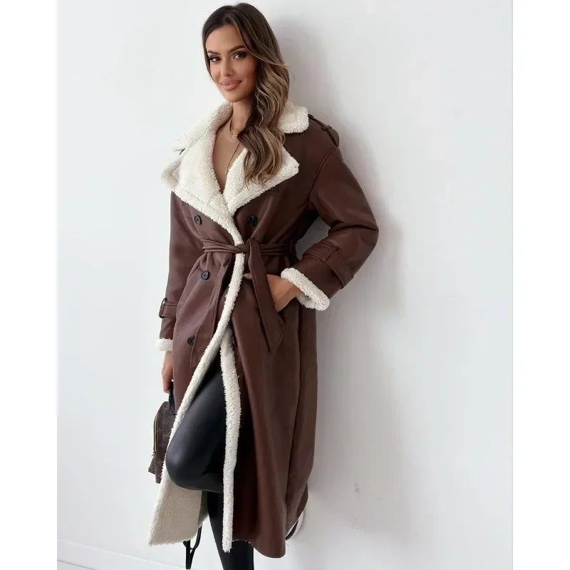 Manteau Long en Similicuir | Élégance & Chaleur | Hiver Chic