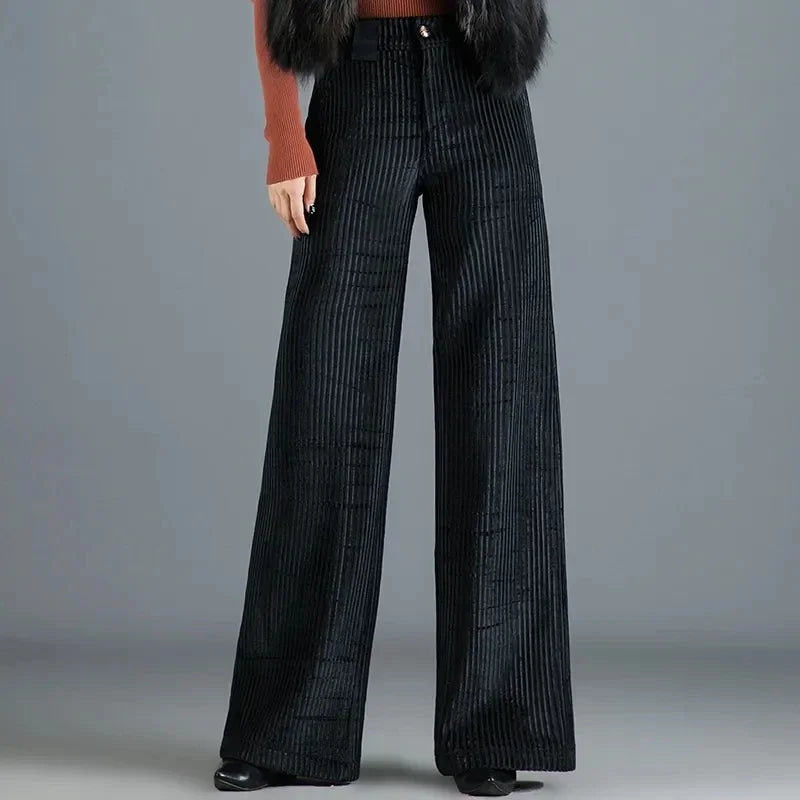 Pantalon en Velours Taille Haute | Jambes Larges | Luxueux & Chic