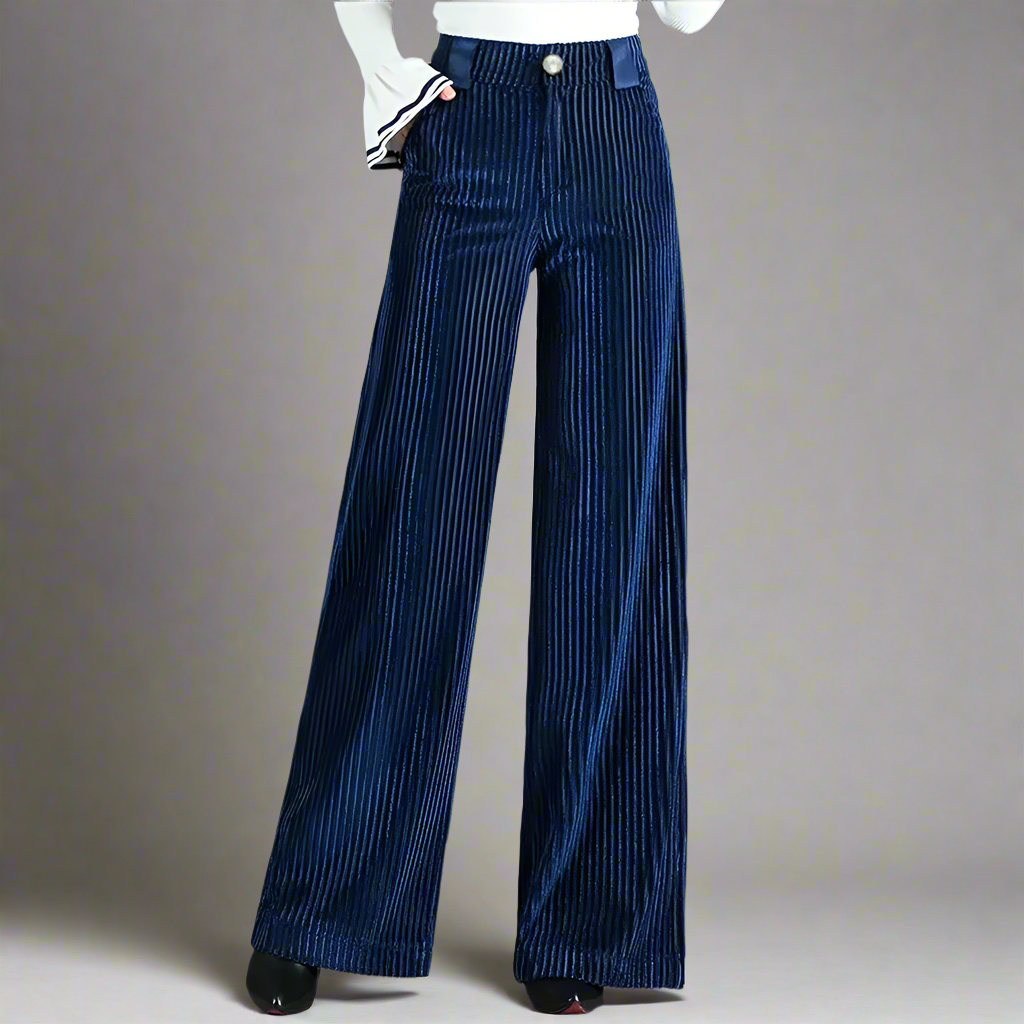 Pantalon en Velours Taille Haute | Jambes Larges | Luxueux & Chic