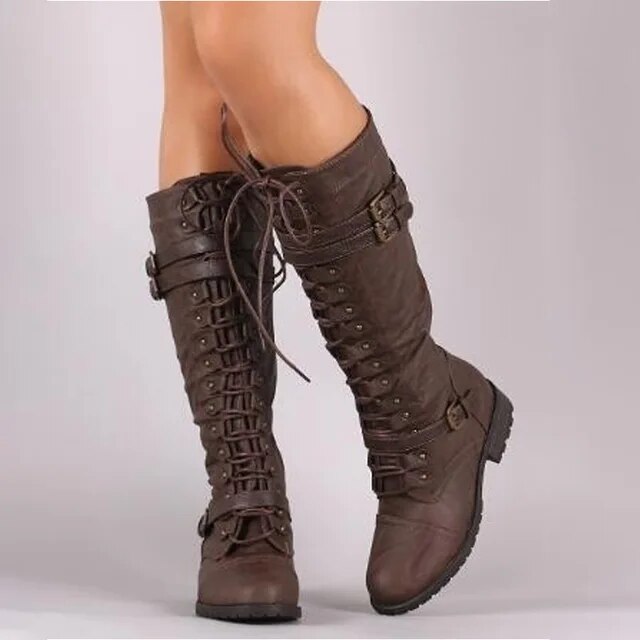 Bottes Hautes à Lacets | Cuir PU | Vintage & Audacieuses