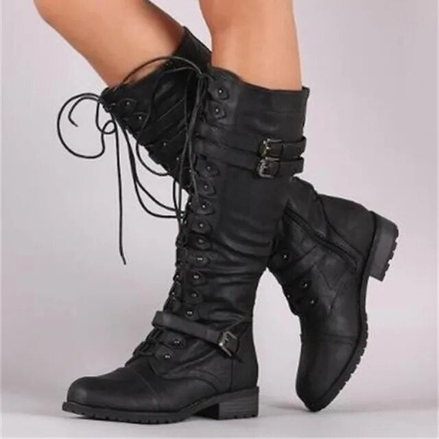 Bottes Hautes à Lacets | Cuir PU | Vintage & Audacieuses