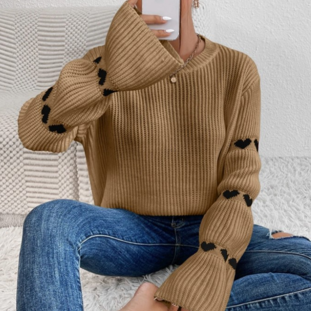 Pull en Maille à Cœurs Brodés | Charme Douillet | Détails Romantiques