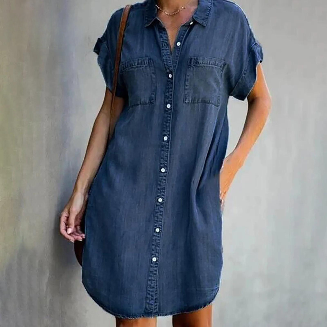 Robe Chemise en Denim | Décontractée & Chic | Manches Courtes