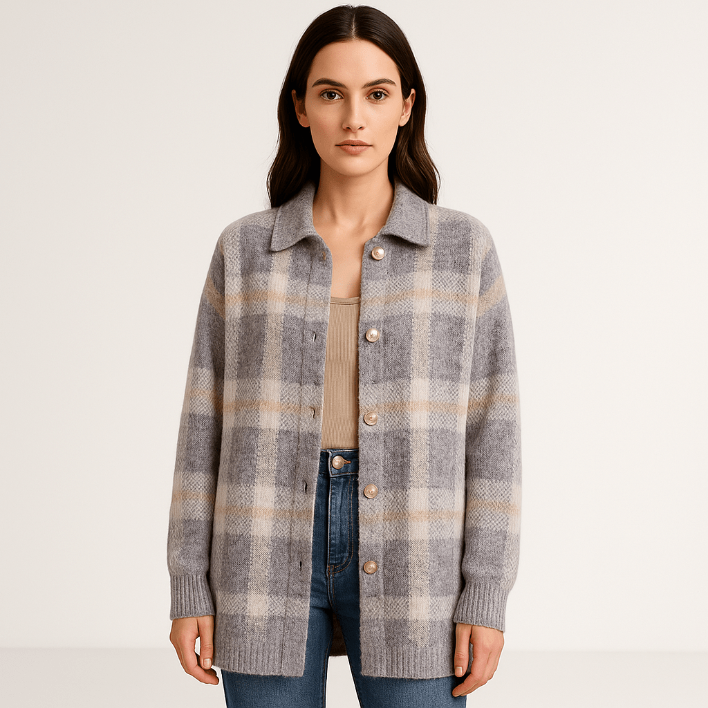 Cardigan à Carreaux | Coupe Oversize | Doux et Tendance