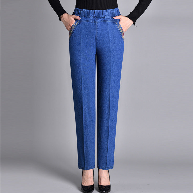 Pantalon en Denim Taille Haute | Ajusté & Confortable | Élégance Quotidienne