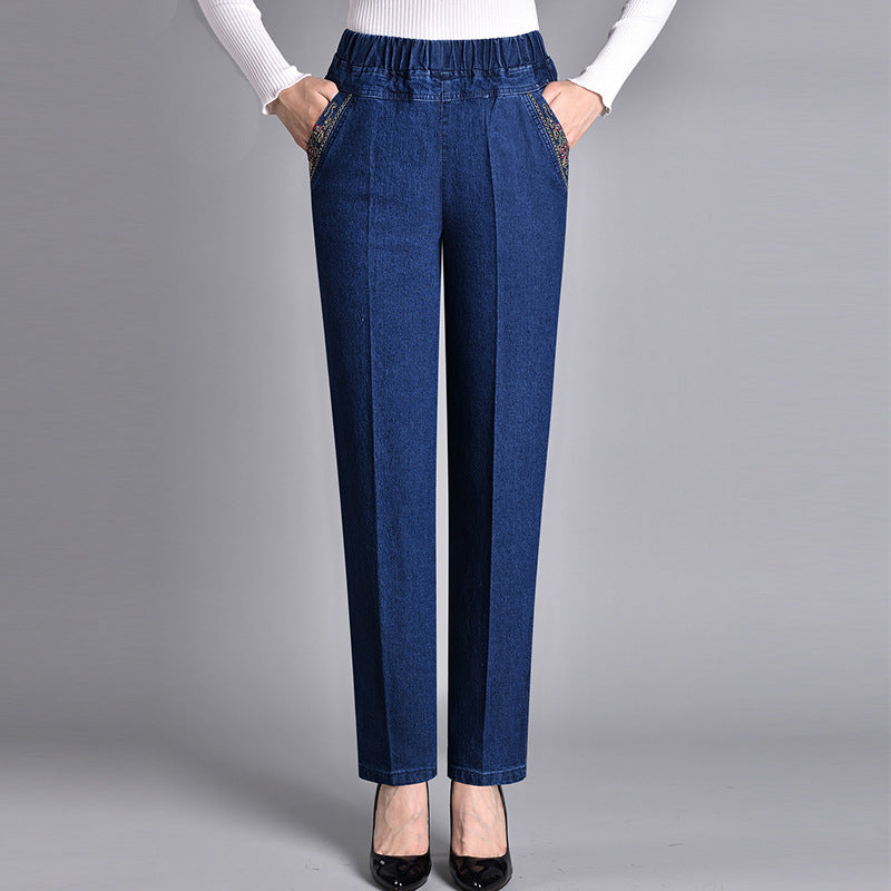 Pantalon en Denim Taille Haute | Ajusté & Confortable | Élégance Quotidienne